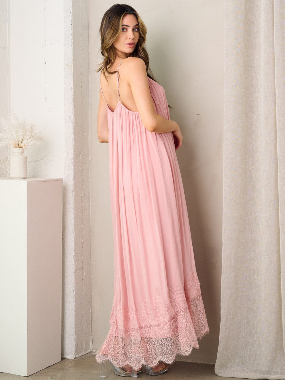 WOMEN'S SLEEVELESS TUNIC LACE BOTTOM HEM MAXI DRESS