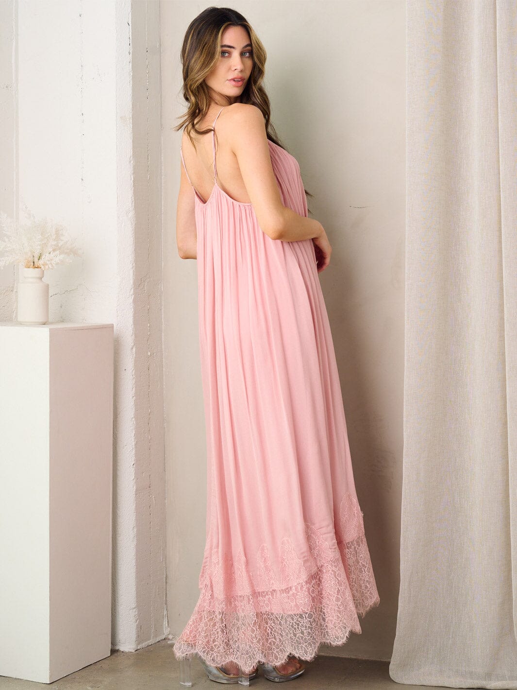 WOMEN'S SLEEVELESS TUNIC LACE BOTTOM HEM MAXI DRESS