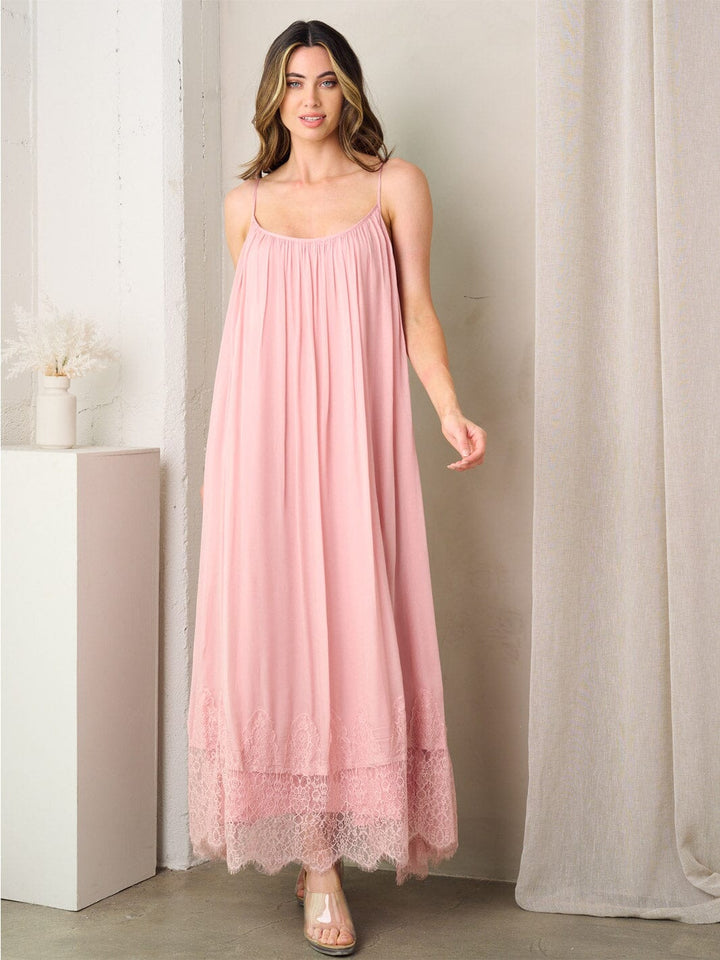 WOMEN'S SLEEVELESS TUNIC LACE BOTTOM HEM MAXI DRESS