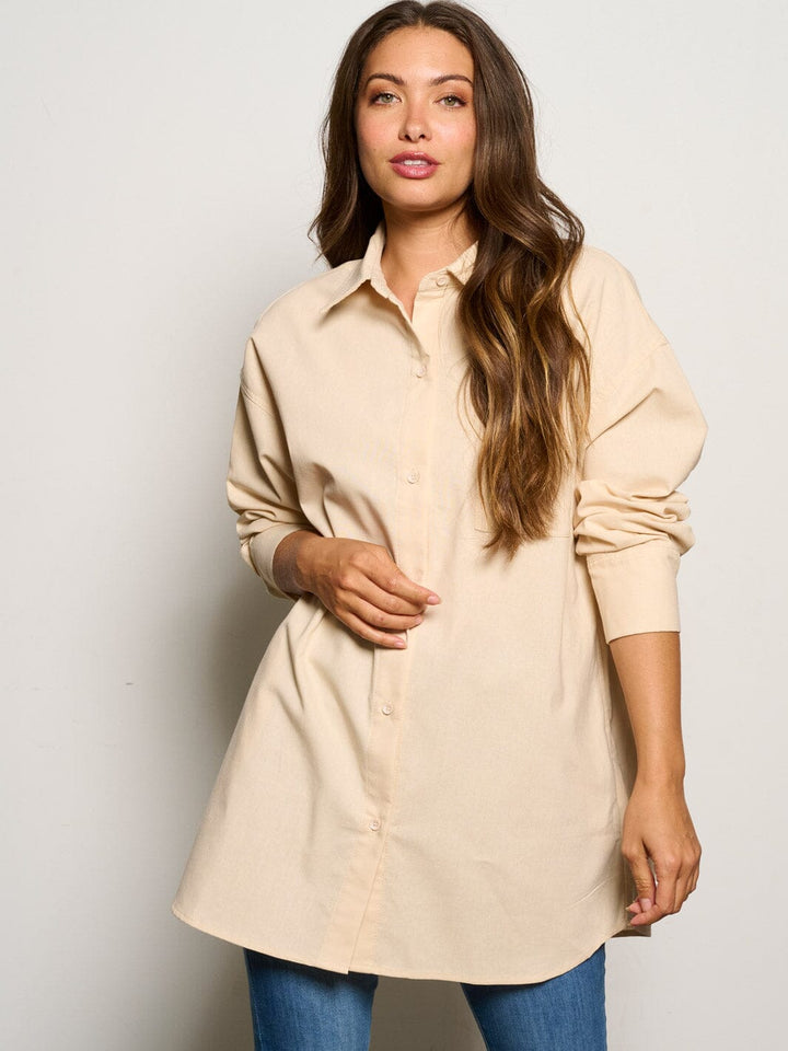 WOMEN'S LONG SLEEVE BUTTON UP OVERSIZED TOP