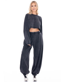 WOMEN'S LONG SLEEVE PULLOVER SWEATER & ELASTIC WAIST JOGGER LEG PANTS WASHED 2PC. SET