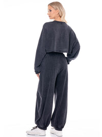 WOMEN'S LONG SLEEVE PULLOVER SWEATER & ELASTIC WAIST JOGGER LEG PANTS WASHED 2PC. SET