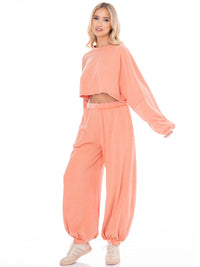 WOMEN'S LONG SLEEVE PULLOVER SWEATER & ELASTIC WAIST JOGGER LEG PANTS WASHED 2PC. SET