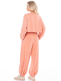 WOMEN'S LONG SLEEVE PULLOVER SWEATER & ELASTIC WAIST JOGGER LEG PANTS WASHED 2PC. SET