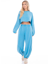 WOMEN'S LONG SLEEVE PULLOVER SWEATER & ELASTIC WAIST JOGGER LEG PANTS WASHED 2PC. SET
