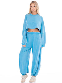 WOMEN'S LONG SLEEVE PULLOVER SWEATER & ELASTIC WAIST JOGGER LEG PANTS WASHED 2PC. SET