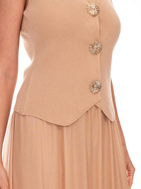 WOMEN'S SLEEVELESS BLOUSE & ELASTIC WAIST MAXI SKIRT CONTRAST 2PC. SET