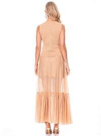 WOMEN'S SLEEVELESS BLOUSE & ELASTIC WAIST MAXI SKIRT CONTRAST 2PC. SET