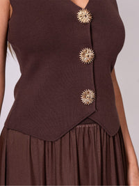 WOMEN'S SLEEVELESS BLOUSE & ELASTIC WAIST MAXI SKIRT CONTRAST 2PC. SET