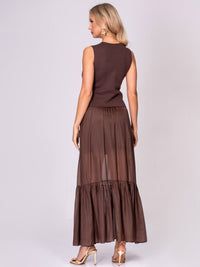 WOMEN'S SLEEVELESS BLOUSE & ELASTIC WAIST MAXI SKIRT CONTRAST 2PC. SET