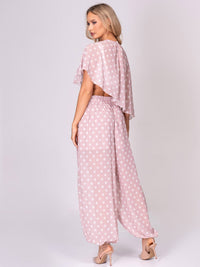 WOMEN'S HIGH-LOW CROP TOP & ELASTIC WAIST JOGGER LEG PANTS POLKA DOTS 2PC. SET
