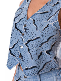 WOMEN'S SLEEVELESS BUTTON UP TOP & BUTTON CLOSURE PANTS SEQUINS PRINT 2PC. SET