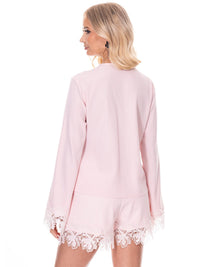 WOMEN'S LONG SLEEVE BLOUSE & ELASTIC WAIST SHORTS CROCHET FLORAL 2PC. SET