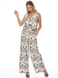 WOMEN'S SLEEVELESS TOP & WIDE LEG PANTS EMBROIDERY DETAILED 2PC. SET