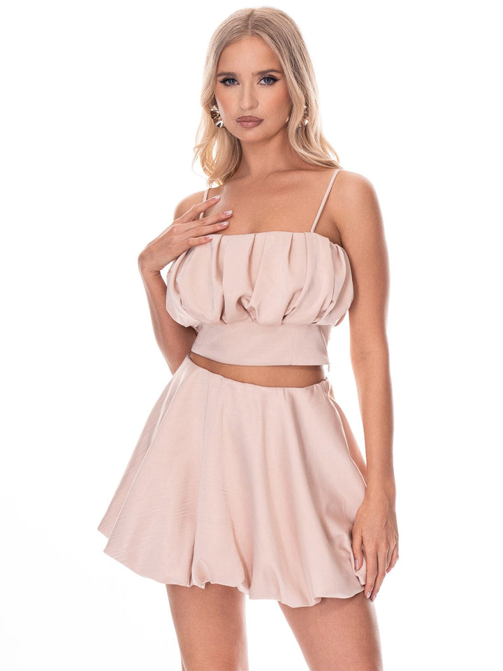 WOMEN'S SLEEVELESS CROP TOP & ZIP UP MINI SKORT SOLID 2PC. SET