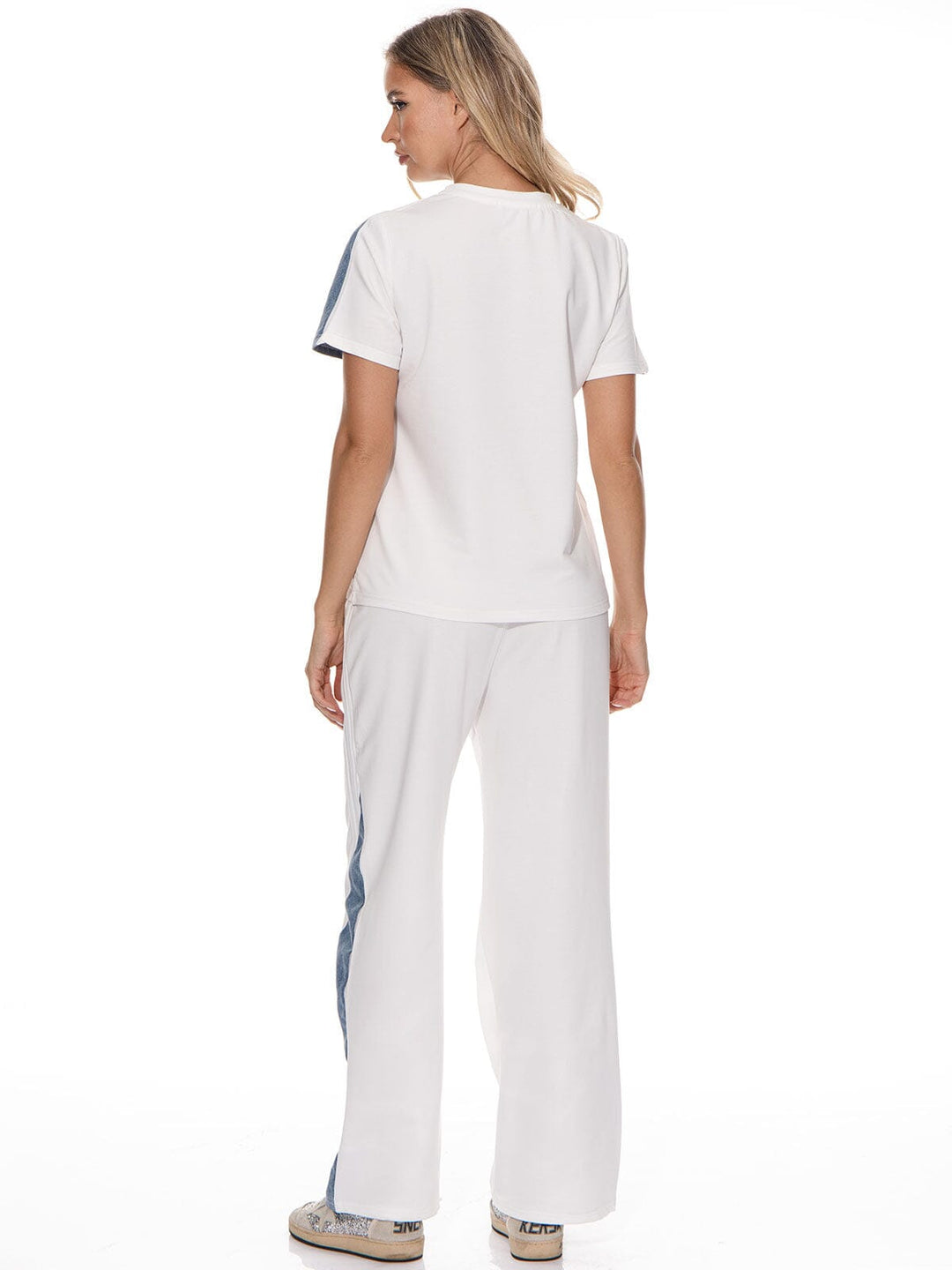 WOMEN'S SHORT SLEEVE TOP & ELASTIC WAIST PANTS DENIM CONTRAST 2PC. SET