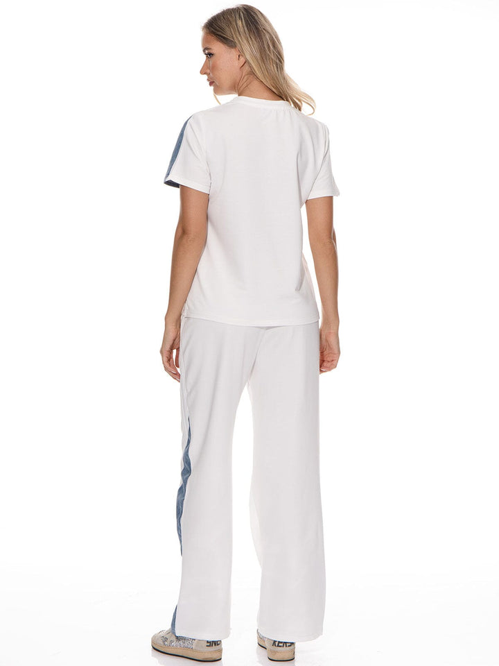 WOMEN'S SHORT SLEEVE TOP & ELASTIC WAIST PANTS DENIM CONTRAST 2PC. SET