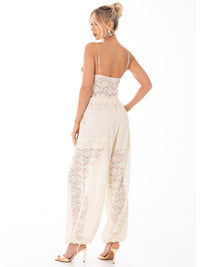 WOMEN'S SLEEVELESS CROP TOP & ELASTIC WAIST PANTS FLORAL LACE 2PC. SET