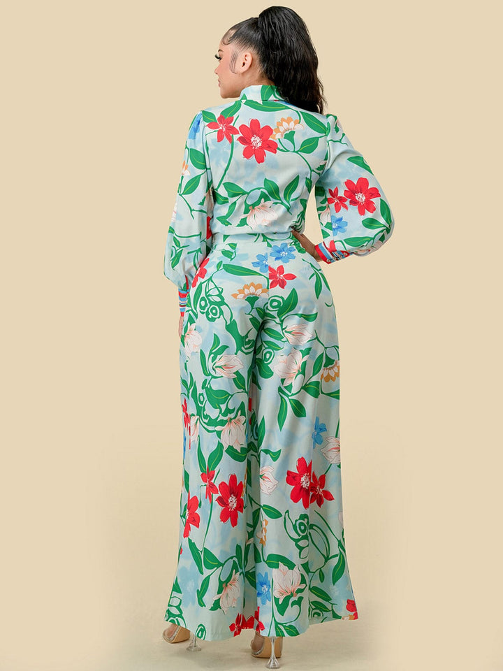 WOMEN'S LONG SLEEVE BLOUSE & WIDE LEG PANTS FLORAL PRINT 2PC. SET