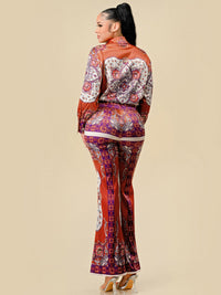 WOMEN'S LONG SLEEVE BLOUSE & BELL LEG PANTS MULTI PRINT 2PC. SET