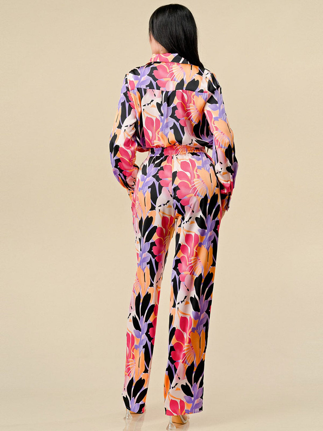 WOMEN'S LONG SLEEVE BLOUSE & WIDE LEG PANTS FLORAL PRINT 2PC. SET