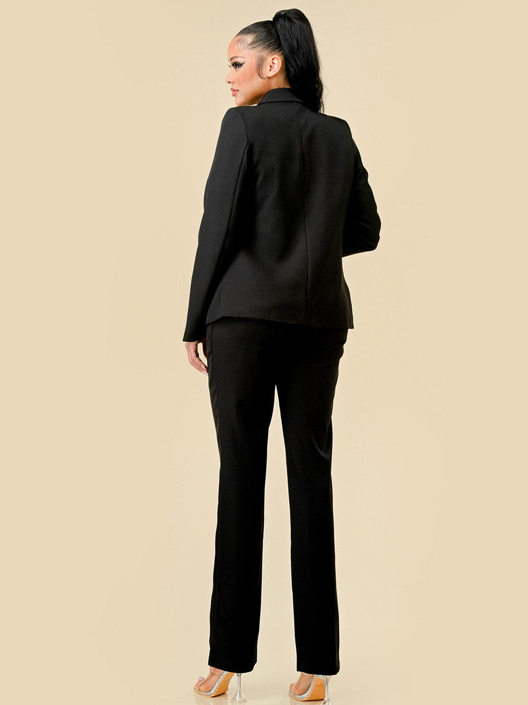 WOMEN'S LONG SLEEVE BLAZER WITH CROP TOP & WIDE LEG PANTS 3PC. SET