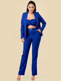 WOMEN'S LONG SLEEVE BLAZER WITH CROP TOP & WIDE LEG PANTS 3PC. SET