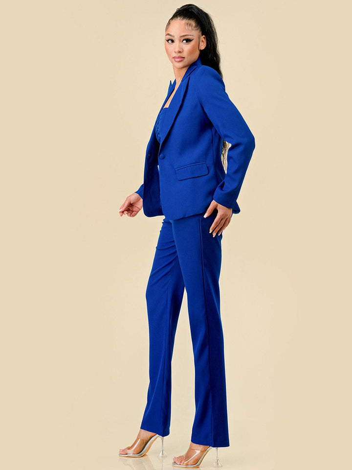 WOMEN'S LONG SLEEVE BLAZER WITH CROP TOP & WIDE LEG PANTS 3PC. SET