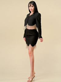 WOMEN'S LONG SLEEVE BLAZER & MINI SKIRT FRINGE STUDS 2PC. SET