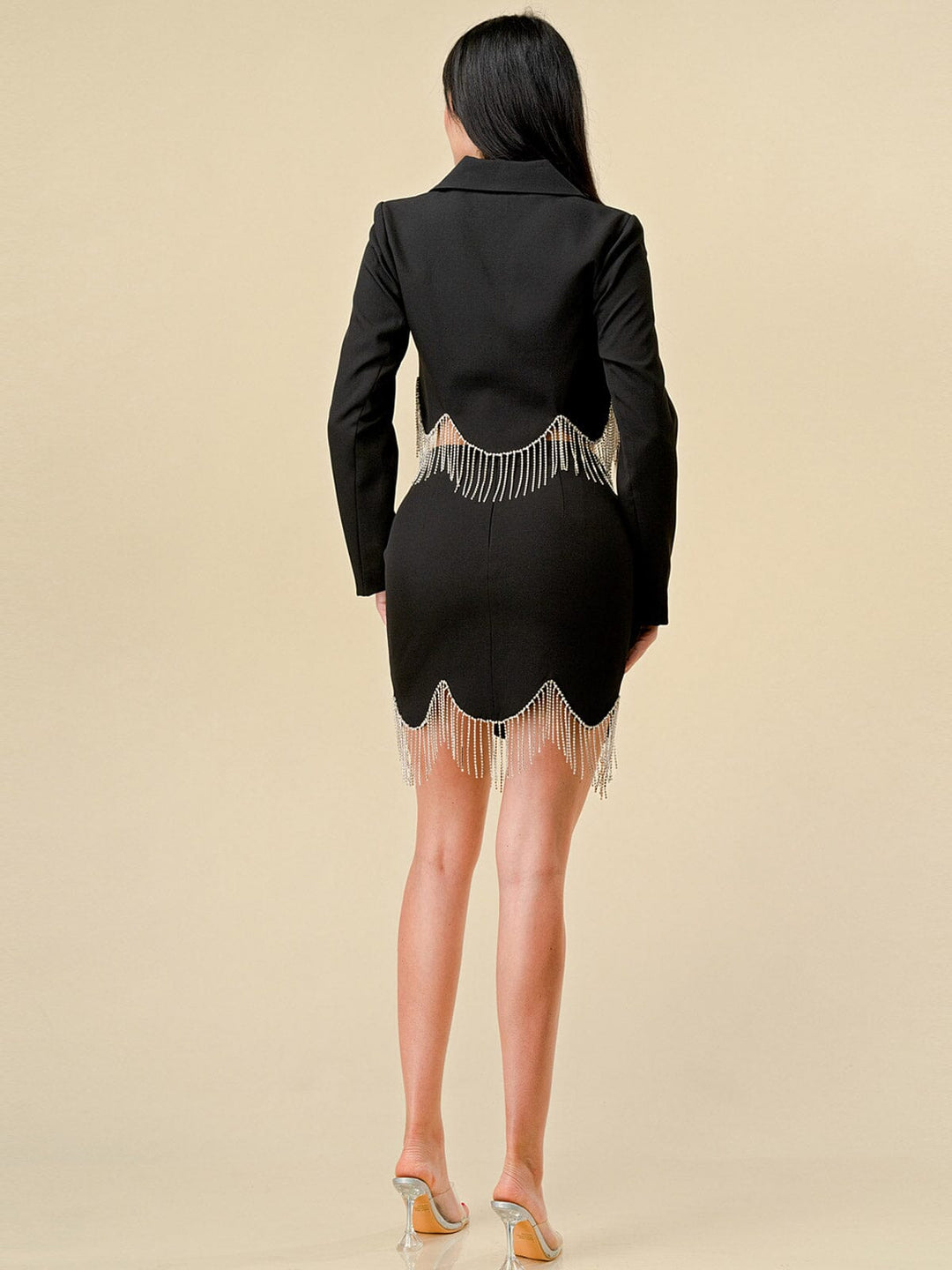 WOMEN'S LONG SLEEVE BLAZER & MINI SKIRT FRINGE STUDS 2PC. SET