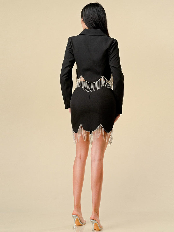 WOMEN'S LONG SLEEVE BLAZER & MINI SKIRT FRINGE STUDS 2PC. SET