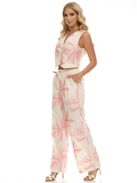 WOMEN'S SLEEVELESS TOP & WIDE LEG PANTS EMBROIDERY DETAILED 2PC. SET