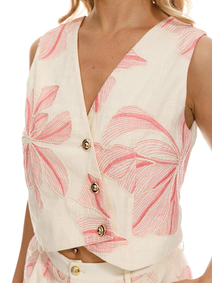 WOMEN'S SLEEVELESS TOP & WIDE LEG PANTS EMBROIDERY DETAILED 2PC. SET