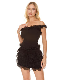 WOMEN'S SLEEVELESS TANK TOP & ELASTIC WAIST MINI SKIRT TIERED RUFFLE RIBBED 2PC. SET