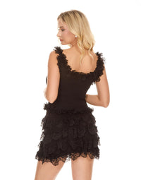 WOMEN'S SLEEVELESS TANK TOP & ELASTIC WAIST MINI SKIRT TIERED RUFFLE RIBBED 2PC. SET