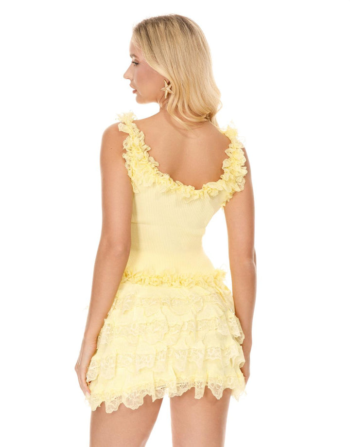 WOMEN'S SLEEVELESS TANK TOP & ELASTIC WAIST MINI SKIRT TIERED RUFFLE RIBBED 2PC. SET