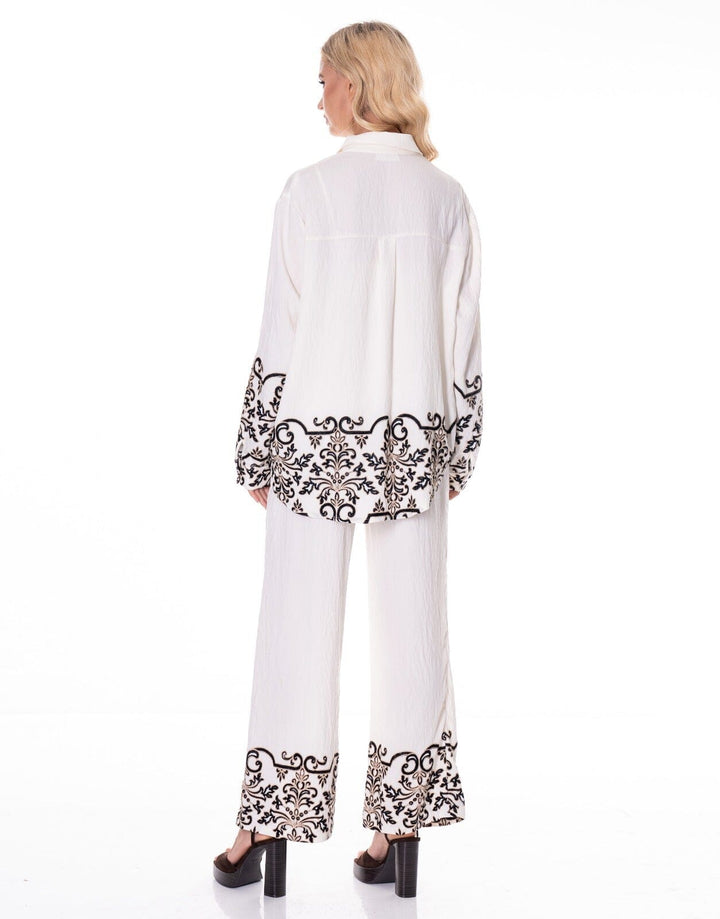 WOMEN'S LONG SLEEVE TOP WITH BRALETT & ELASTIC WAIST PANTS EMBROIDERY DETAILED 3PC. SET