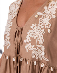 WOMEN'S SHORT SLEEVE TOP & ELASTIC WAIST PANTS EMBROIDERY DETAILED 2PC. SET