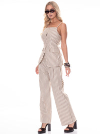 WOMEN'S SLEEVELESS BLOUSE & BUTTON CLOSURE STRIPES COLORBLOCK 2PC. SET