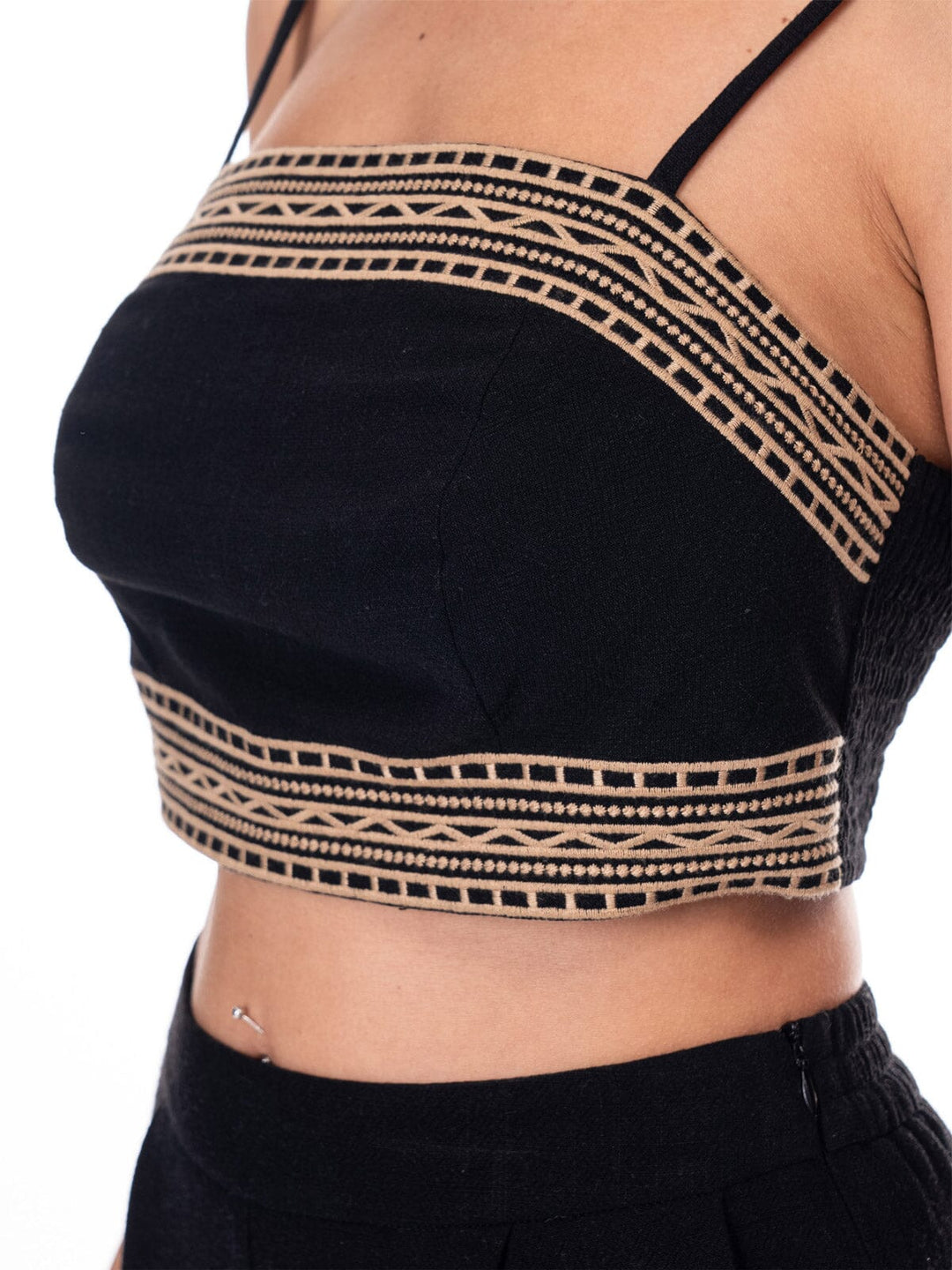 WOMEN'S SLEEVELESS CROP TOP & WIDE LEG PANTS EMBROIDERY 2PC. SET