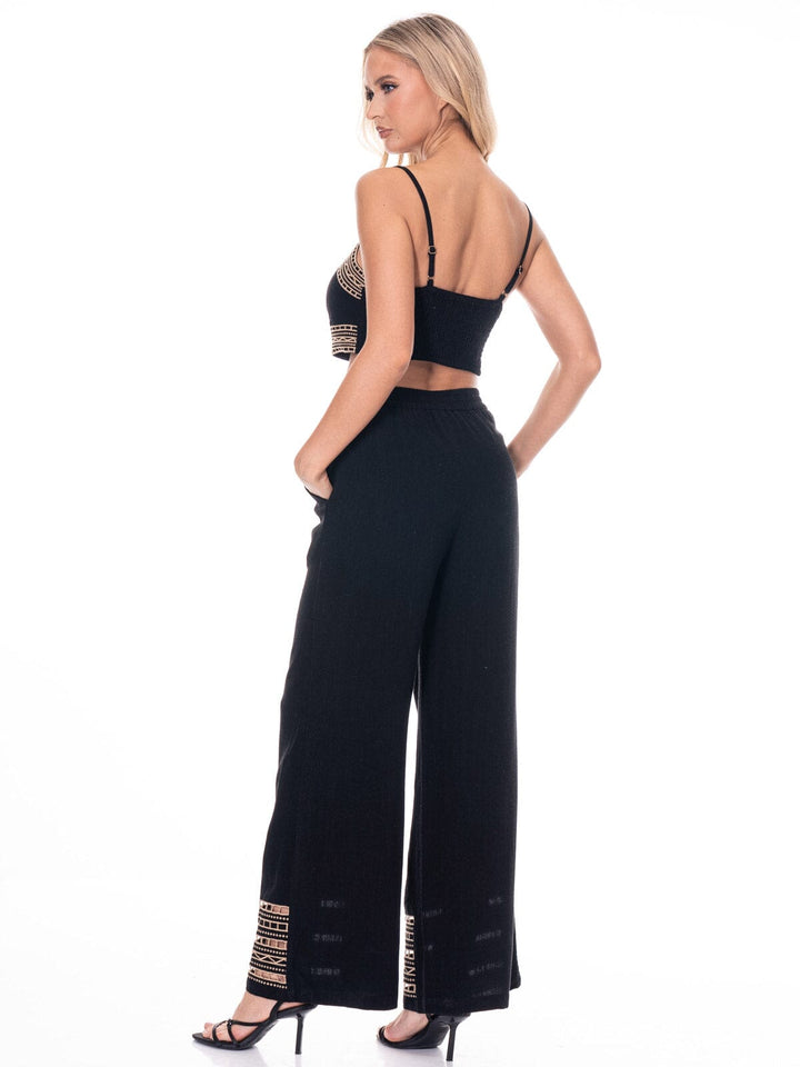 WOMEN'S SLEEVELESS CROP TOP & WIDE LEG PANTS EMBROIDERY 2PC. SET