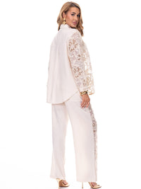 WOMEN'S LONG SLEEVE BLOUSE & ELASTIC WAIST EMBROIDERY FLORAL 2PC. SET