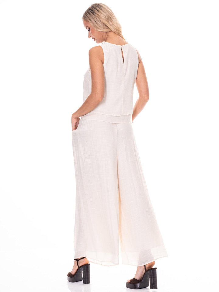 WOMEN'S SLEEVELESS TOP & WIDE LEG PANTS TRIM DETAILED 2PC. SET