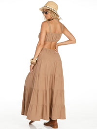 WOMEN'S SLEEVELESS CROP TOP & ELASTIC WAIST MAXI SKIRT SOLID LINEN 2PC. SET