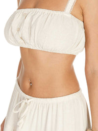 WOMEN'S SLEEVELESS CROP TOP & ELASTIC WAIST MAXI SKIRT SOLID LINEN 2PC. SET