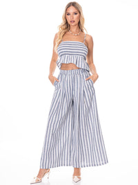 WOMEN'S SLEEVELESS SMOCK TOP & WIDE LEG PANTS COLORBLOCK STRIPES 2PC. SET