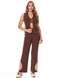 WOMEN'S SLEEVELESS TOP & ELASTIC WAIST EMBROIDERY DETAILED 2PC. SET