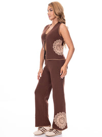 WOMEN'S SLEEVELESS TOP & ELASTIC WAIST EMBROIDERY DETAILED 2PC. SET