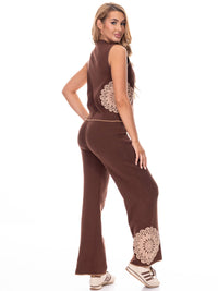 WOMEN'S SLEEVELESS TOP & ELASTIC WAIST EMBROIDERY DETAILED 2PC. SET