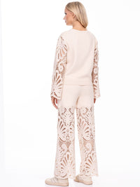 WOMEN'S LONG BELL SLEEVE PULLOVER SWEATER & ELASTIC WAIST PANTS CROCHET 2PC. SET